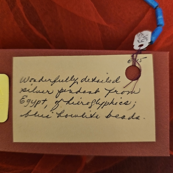 Egyptian Sterling Silver Hieroglyphics Pendant Blue Howlite Beads Necklace - Picture 4 of 10